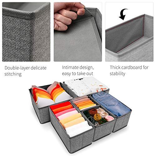 Foldable Underwear Drawer Organizer, Closet Dividers, Storage Box for Clothes, Socks (6 Bins, Gray)