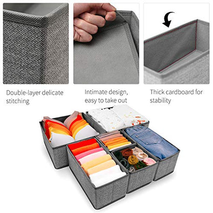 Foldable Underwear Drawer Organizer, Closet Dividers, Storage Box for Clothes, Socks (6 Bins, Gray)