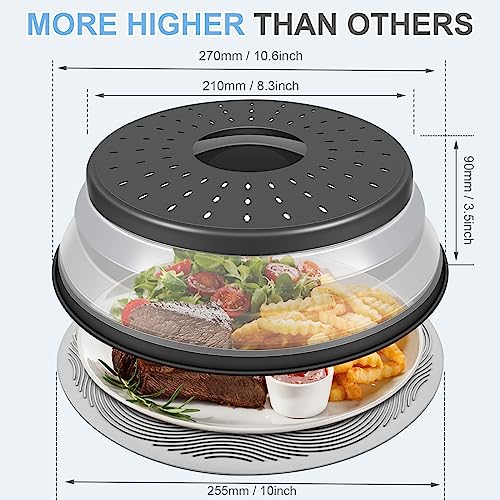 LekDrok 10 Inch Microwave Food Cover & Collapsible Silicone Mat - Splatter Guard, Plate Holder & Kitchen Colander for Meal Prep, Charcoal