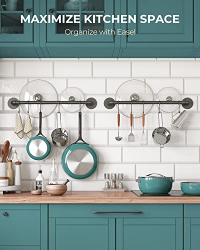 OROPY 21'' Pot Rack Wall Mounted, Iron Pipe Hanging Rack, 10 S Hooks, 2Pack | Industrial Utensils Kitchen Hanging Rail, Pot and Pan Organizer, Pot Lid Organizer, Black