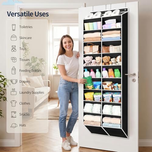 Yecaye 30 Pairs Over the Door Shoe Organizer, Large Capacity Hanging Shoe Rack for Door Hanger with Deep Pockets, Heavy Duty 10 Tier Shoe Holder for Sneakers Boots Heels College Dorm Essentials, Black