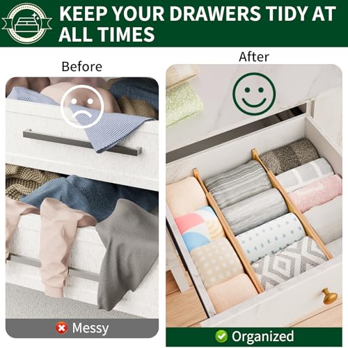 Dunruz Bamboo Drawer Dividers 2.6" High,17"-20" Adjustable Spring Loaded Clothes Drawer Organizers for Kitchen, Dresser, Bathroom, Bedroom and Office