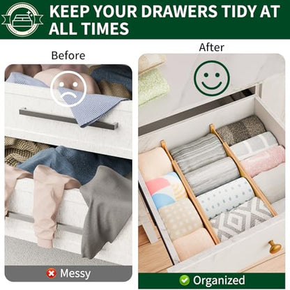 Dunruz Bamboo Drawer Dividers 2.6" High,17"-20" Adjustable Spring Loaded Clothes Drawer Organizers for Kitchen, Dresser, Bathroom, Bedroom and Office