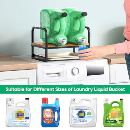 Laundry Detergent Holder Stand, Liquid Detergent Dispenser Shelf Organizer with Cleanable Drip Tray, Liquid Holder Stand Catcher for Laundry Room Organization and Storage (Flat-Black)