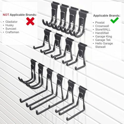 Slatwall Hooks 14 Pack, Heavy Duty Garage Wall Organizer, Multi-Size Hanging Hooks Compatible with Proslat, StoreWALL and HandiWall