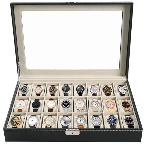 Watch Box 24 Slot | Elegant Portable Black Watch Collection Box Case jewelry Men & Women