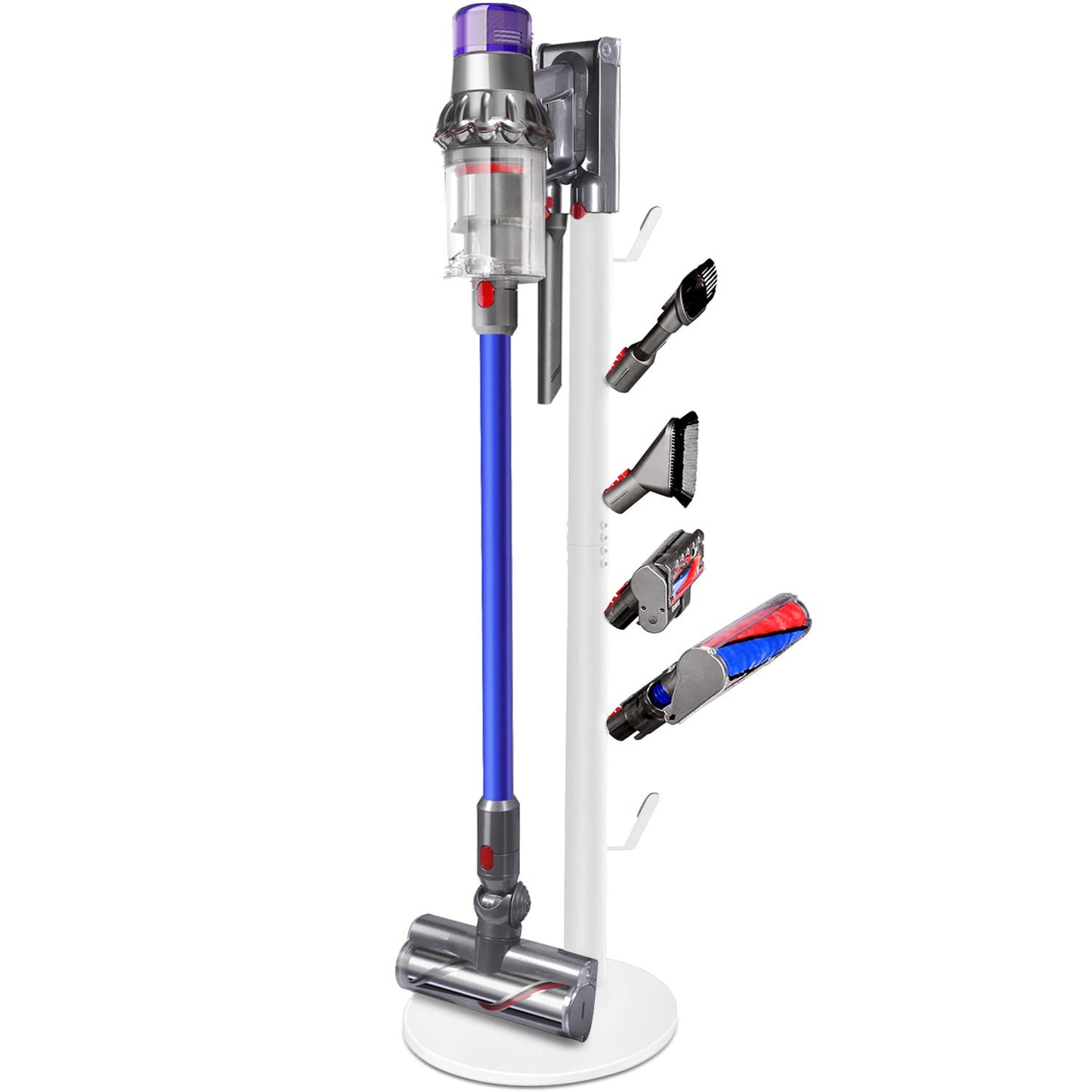 XIGOO Freestanding Vacuum Stand Holder with 6 Hooks | Floor Docking Station Metal Organizer Bracket, Compatible with V15 Detect, V11 V10 V8 V7 V6 Cordless Vacuum Cleaners, White