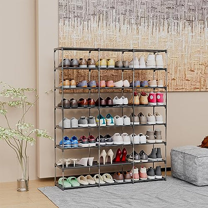 SMILHELTD Large Shoe Rack 3 Row 8 Tier Sneaker Storage Organizer 48 Pairs | Metal Tiered Plastic Shelves Dust-Proof Mats, Space Saving Oganization for Garage Closet, DIY Assembly, 49.2"W x 50.8"H
