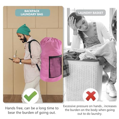 Olosar Laundry Bag Backpack, Extra Large Travel Laundry Bag with Mesh Pocket & Adjustable Shoulder Straps,Dirty Clothes Travel Bag for College Students Dorm,Apartment(Pink)
