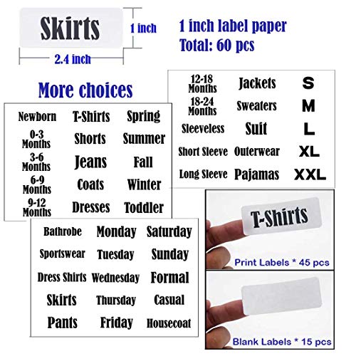 DMLNN 10 Pack White Clothing Rack Size Dividers Plus 60 Labels (1 Inch) and 16 Large Blank Labels, Large Rectangular Clothing Closet dividers (Pearl White)