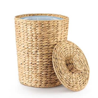 Tidita Water Hyacinth Bathroom Garbage Can with a Lid, 2 Gallon Capacity | Water Hyacinth, Iron Frame, Removable Liner, Compact, Handwoven Design, Boho Style, Kitchen, Bedroom, Office, No Assembly