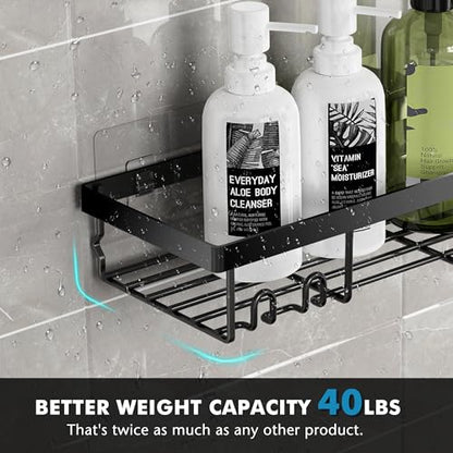 Moforoco Shower Caddy Shelf Organizer Rack, Self Adhesive Black Bathroom Shelves Basket, Home Farmhouse Wall Inside Organization and Storage Decor Rv Accessories, First Camper Apartment Essentials