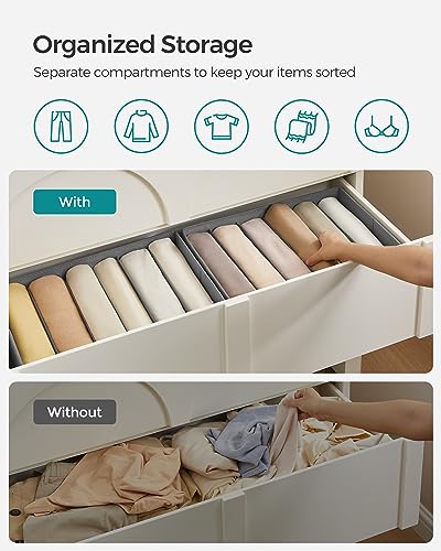 SONGMICS Set of 2 Large Size Wardrobe Clothes Organizers, Dove Gray | 6-Compartment Foldable Drawer Organizers with Handles, 16.5 x 11.8 x 6.7 Inches, for Pants, Sweaters, Jeans URUS009G02