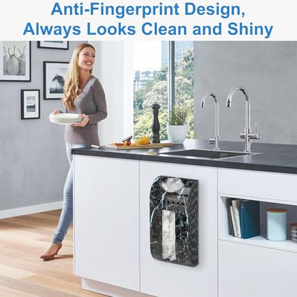 Black Plastic Bag Holder, Wall Mounted Grocery Bag Dispenser | Space-Saving Design, Easy Wall-Mount, Cabinet, Door Installation, Quick Bag Access and Dispenser, Marble-Look Effect