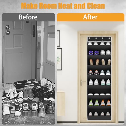 KYEVIS Over The Door Shoe Organizer Storage Fit 16-24 Pairs Hanging Shoe Rack Organiser for Closet Door, Deep Pocket Shoe Holder for Sneakers,Boots Storage(1 Pack Black)