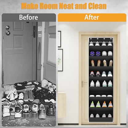 KYEVIS Over The Door Shoe Organizer Storage Fit 16-24 Pairs Hanging Shoe Rack Organiser for Closet Door, Deep Pocket Shoe Holder for Sneakers,Boots Storage(1 Pack Black)