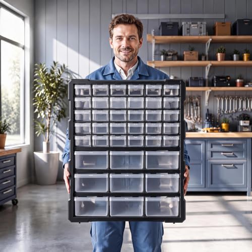 Drawer Organizer for Garage Building Bricks Storage,Thicker Craft Organizers Storage with Dividers Labels for Hardware,Screws,Nuts Bolts,Teacher Toolbox,Charms,Beads,Craft,Scrapbook