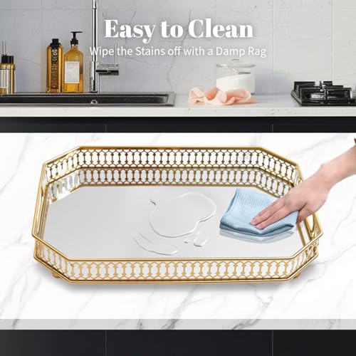 Vintage Gold Mirrored Vanity Mirror Tray Decorativ... (Gold)