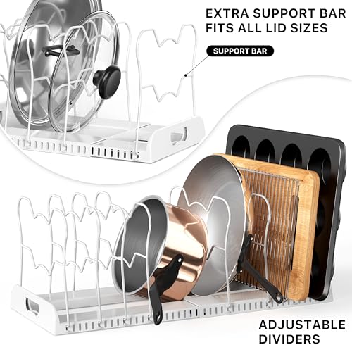 Simple Houseware Expandable Pan Rack 10 Adjustable Compartments, White | Kitchen Cabinet Organizer for Pots, Pans, Lids & Bakeware - Pantry & Countertop Storage