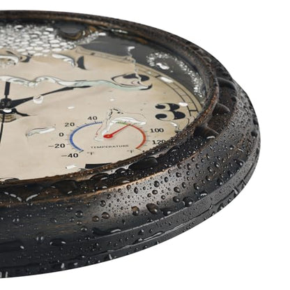 zyzamay 13 Inch Outdoor Clock with Thermometer and Hygrometer,BlackGold | Easy to Read,Non-Ticking Battery Operated Quality Quartz Waterproof Wall Clock, Decorative for Patio,Porch,Pool,Bathroom