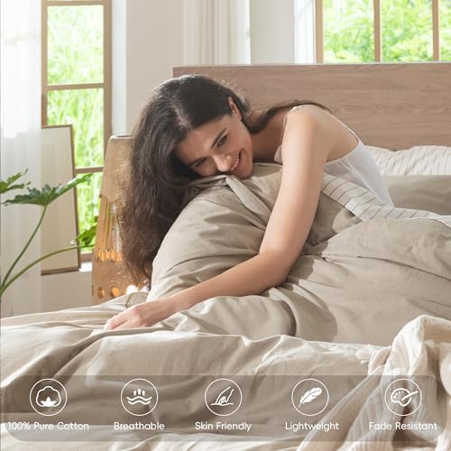 MooMee Duvet Cover Set 100% Washed Cotton Linen Like King | Relaxed Linen-like Texture. Soft, Breathable & Long-lasting Comfort. Lightweight. Hidden Zipper with 8 Interior Corner Ties