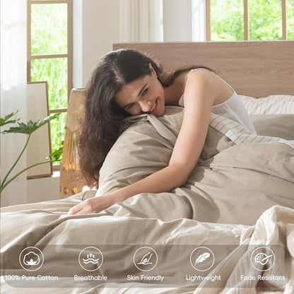 MooMee Duvet Cover Set 100% Washed Cotton Linen Like King | Relaxed Linen-like Texture. Soft, Breathable & Long-lasting Comfort. Lightweight. Hidden Zipper with 8 Interior Corner Ties
