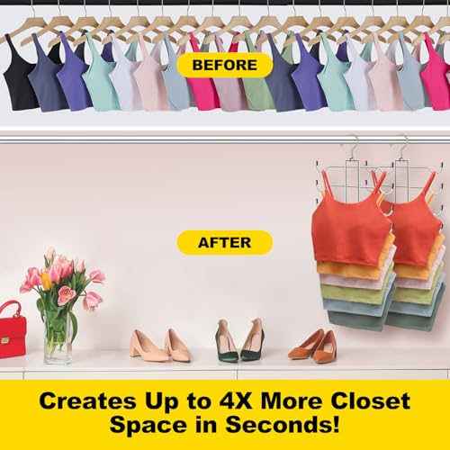 Metal Tank Top Hanger 2 Pack, 360° Swivel Closet Organizers and Storage | Space Saving Bra Organizer with 24 Access Hooks, Apartment College Dorm Room Essentials, Small Space Organization Solution