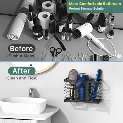 YIGII Hair Dryer Holder - Hair Tool Organizer 3-in-1 Blow Dryer Holder Adjustable Height, Bathroom Organizer Wall Mounted/Cabinet Door for Flat/Curling Irons, Hair Straighteners