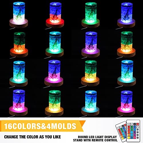 Mudder 2 Pcs Light LED Base Wood LED Display Base for Glass Art Decor Crystal Acrylic Resin, 16 Colored USB Light with Remote Wooden Round Lamp Stand for 3D Crystal Ball Room Home Decor(Wood Color)