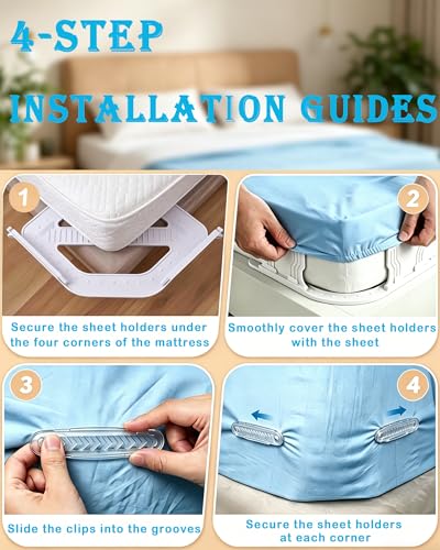Bed Sheet Holders for Corners, Sheet Grippers, Sheet Lock Prevent Slipping and Wrinkles, Easy Installation, No Metal Corner Sheet Grippers Easily Say Goodbye to Loose Sheets