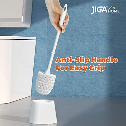 JIGA Toilet Bowl Brush and Holder, White, 3 Pack | Stiff Bristles, with Caddy, Deep Cleaning, Scrubber, Bathroom Accessories