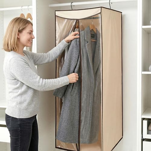 STORAGE MANIAC 57'' Garment Bags for Hanging Clothes, Hanging Garment Storage Bag with Sealed Clear Window, Long Garment Cover for Storage Dresses,Suits, 2-Pack