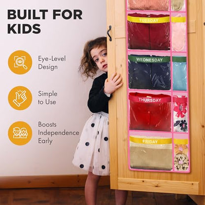 Handy Laundry Weekly Clothes Organizer for Kids, 10 Pocket 5-Shelf Closet | Days of the Week Hanging Closet Shelves, Monday Through Friday & Weekend, School Outfit Storage, Side Pockets, Over-Door