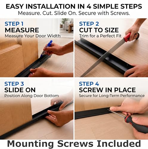 Door Sweep for Bottom of Door, Exterior Door Seal 36”, Fits Standard 1-3/4” Doors, Adjustable Fit, Blocks Draft, Noise, Dust & Bugs, Heavy Duty uPVC, Easy Install with Screws (2, Black)