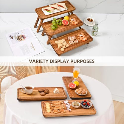 3 Tier Serving Tray Acacia Wooden Tiered Tray Stand Foldable Dessert Table Display Set Decor Charcuterie Boards for Party, Birthday, Wedding, Christmas