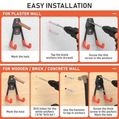 Garage Hooks, Anti-Slip Heavy Duty Wall Mount Hooks, 30-Pack | Hanging Storage for Bikes, Ladders, Hoses, Ropes, Garden Tools - For Warehouse, Workshop, Shed, Shop, Yard