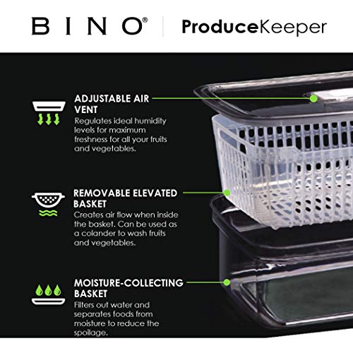 BINO | Produce Saver - 6.8 Cup/1.6L | Fridge Storage Containers for Fruits and Vegetables | Adjustable Air Vent, Removable Basket | BPA-Free Fridge Organizers