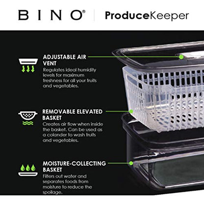 BINO | Produce Saver - 6.8 Cup/1.6L | Fridge Storage Containers for Fruits and Vegetables | Adjustable Air Vent, Removable Basket | BPA-Free Fridge Organizers