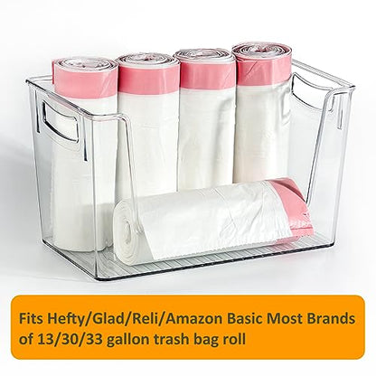 2 Pack Trash Bag Holder Dispenser, Extra Large Garbage Bags Holder, Stackable Trash Bag Holder with Bamboo Top for Laundry Room & Under Sink