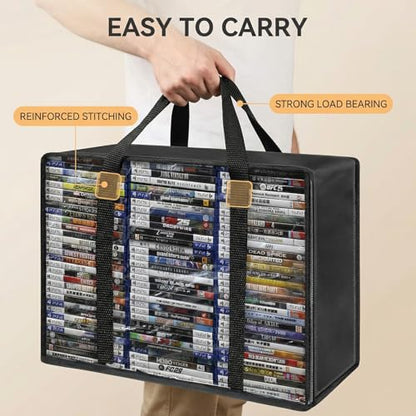 DVD Storage Bags 2 Pack, Clear Media Organizer Holds 140 DVDs&& Blu ray && Video Game, Plastic Holder with Reinforced Handles for Quilt, Pillow & Clothing