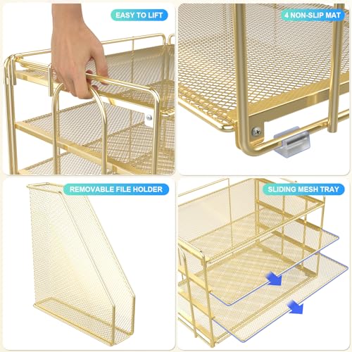 gianotter 4-Tier Paper Organizer With Magazine Holder | Desk Organizers and Accessories, File Organizer for Office Supplies Storag (Gold, 4-Tier)