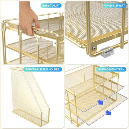 gianotter 4-Tier Paper Organizer With Magazine Holder | Desk Organizers and Accessories, File Organizer for Office Supplies Storag (Gold, 4-Tier)