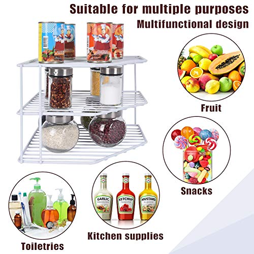 3-Tier Corner Shelf Counter and Cabinet Organizer - Steel Metal Wire - Rust Resistant - Plates, Dishes, Cabinet & Pantry Organizer - Kitchen Organization (10 x 7.5 Inch)(White)