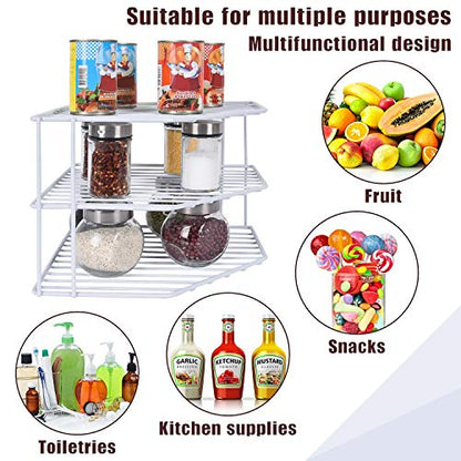 3-Tier Corner Shelf Counter and Cabinet Organizer - Steel Metal Wire - Rust Resistant - Plates, Dishes, Cabinet & Pantry Organizer - Kitchen Organization (10 x 7.5 Inch)(White)