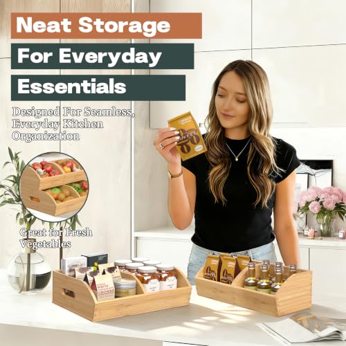 Potato and Onion Storage Bin, Stackable Pantry Org... (Turquoise | Bamboo)