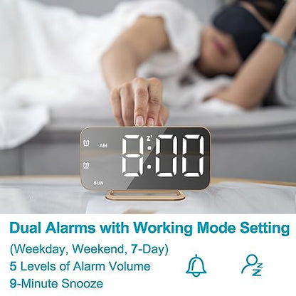 JALL Slim LED Digital Alarm Clock, Mirror Surface for Makeup, with Diming, Large Display, Easy Setting, USB Ports, Modern Decor for Bedroom, Desk, Idea for Women, Sister, College Girl, Black