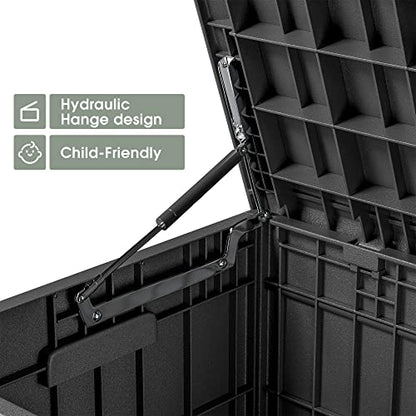 Greesum 82 Gallon Resin Deck Box All Weather Large Outdoor Storage for Patio Furniture, Toys, Garden Tools, Lockable, Black | for Patio Furniture, Toys, Garden Tools, Lockable