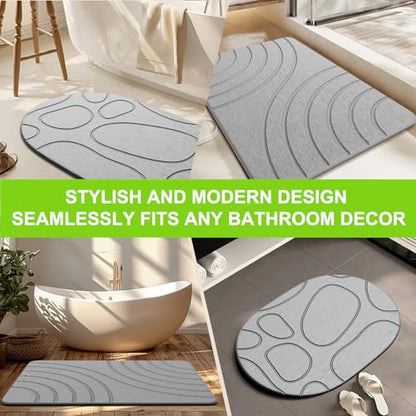 Stone Bath Mat for Bathroom Quick Drying Shower Mats Super Absorbent Diatomaceous Earth Stone Mats, Easy to Clean & Odorless, 23.6 × 15.5 Inch Grey