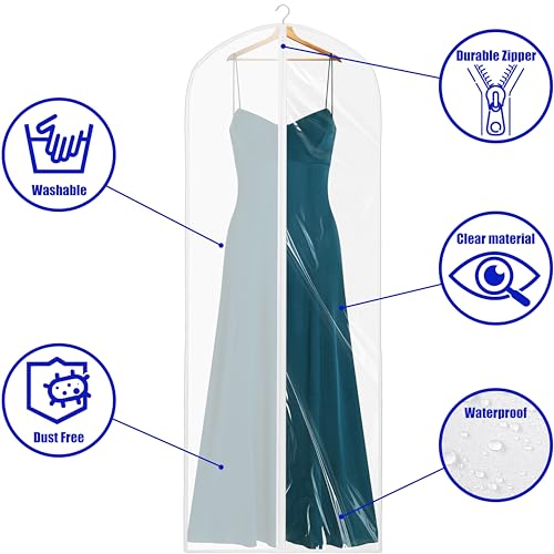 Simple Houseware 65-Inch Clear Garment Bags with Zipper for Gowns, 2 Pack | for Suits, Dresses, Costumes, Uniforms