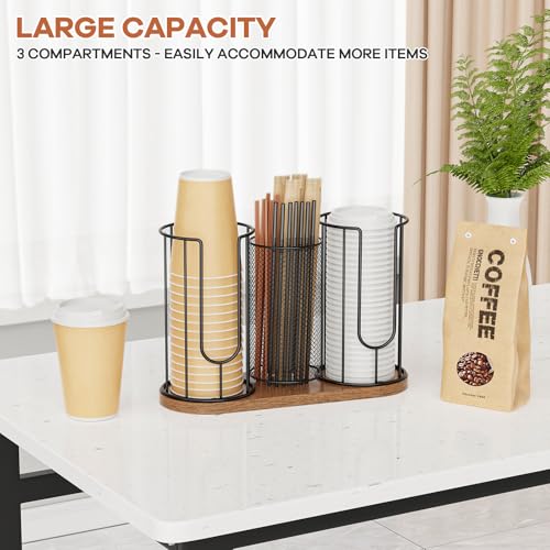 Coffee Cup Dispenser, Coffee Cup and Lid Holder, 3... (Black 1 | Wood)